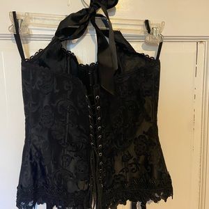 Fredericks of Hollywood Corset Bustier Black Lace Up Sexy Lingerie Size 36